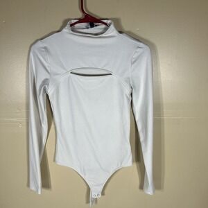 Express Body Contour Women's XS White Cutout Mock Neck Long Sleeve Bodysuit